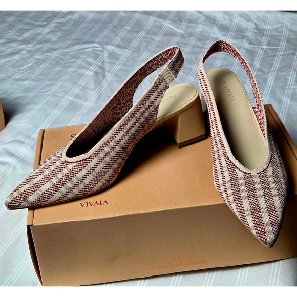 Vivaia Pointed Toe Slingback Knit Block Heel Pumps Striped Pattern Size 9 EUR 40 - Picture 12 of 14